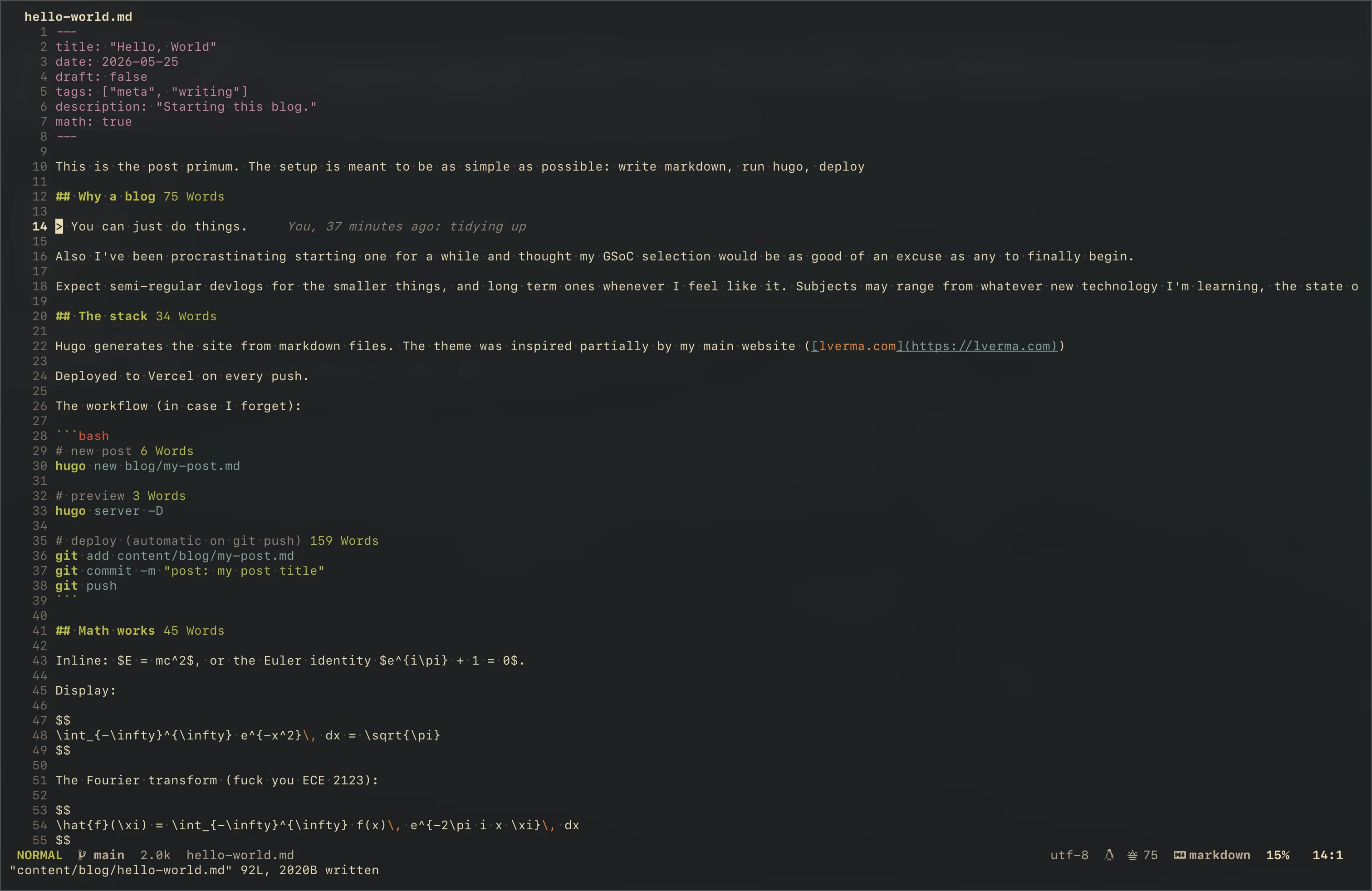 Sample Screenshot of my neovim editor