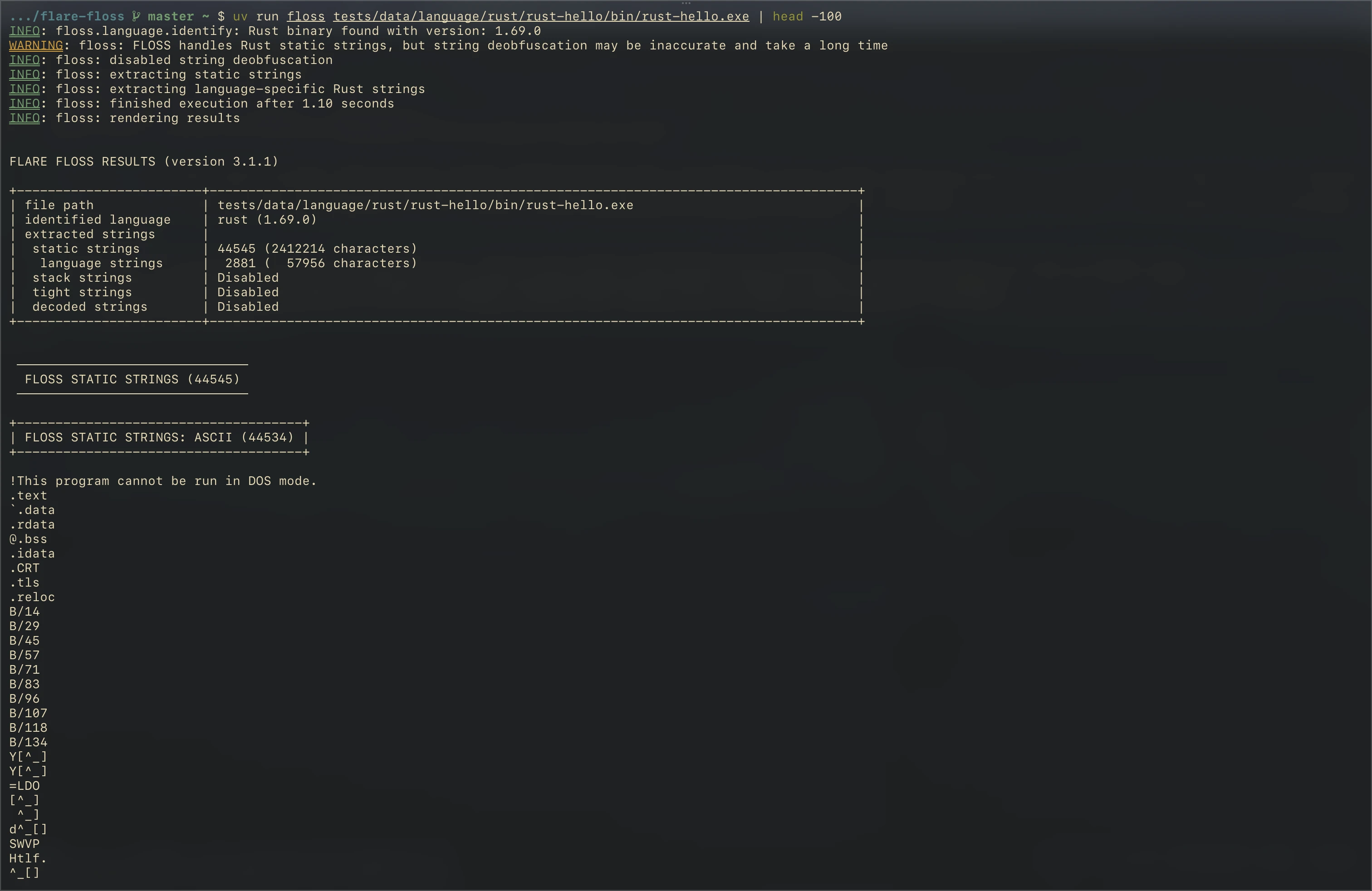 Example FLOSS output